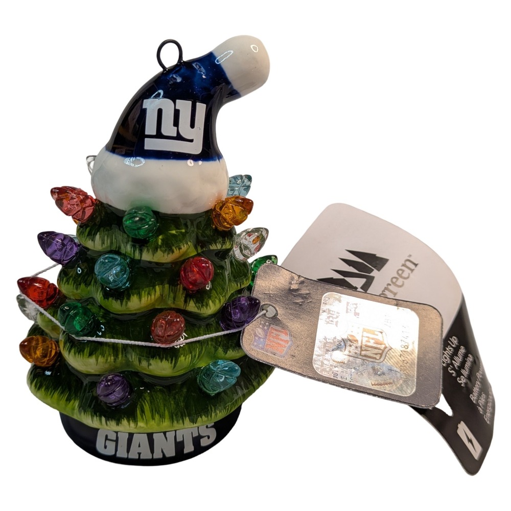 New York Giants NFL Light Up Christmas Tree Ornament Evergreen Ceramic NEW